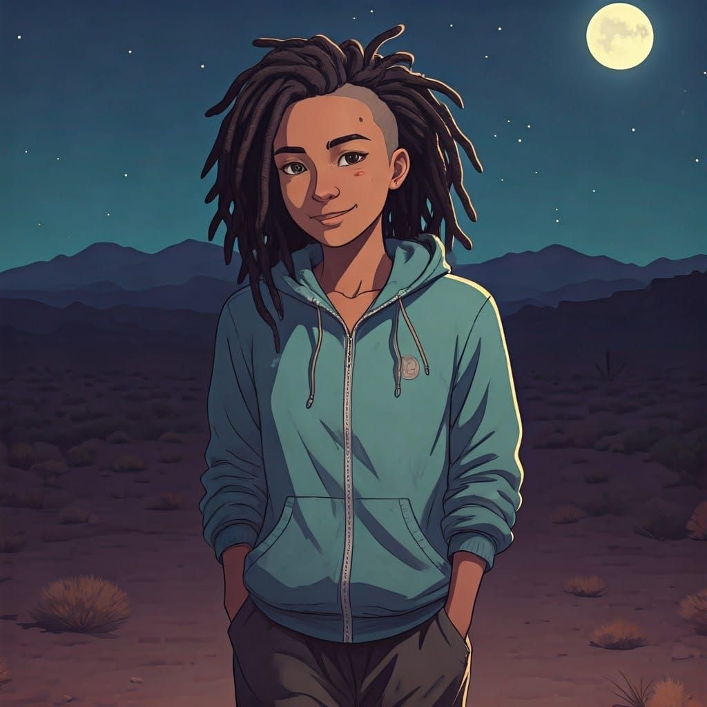 Youthful Desert Wanderer in Studio Ghibli Style