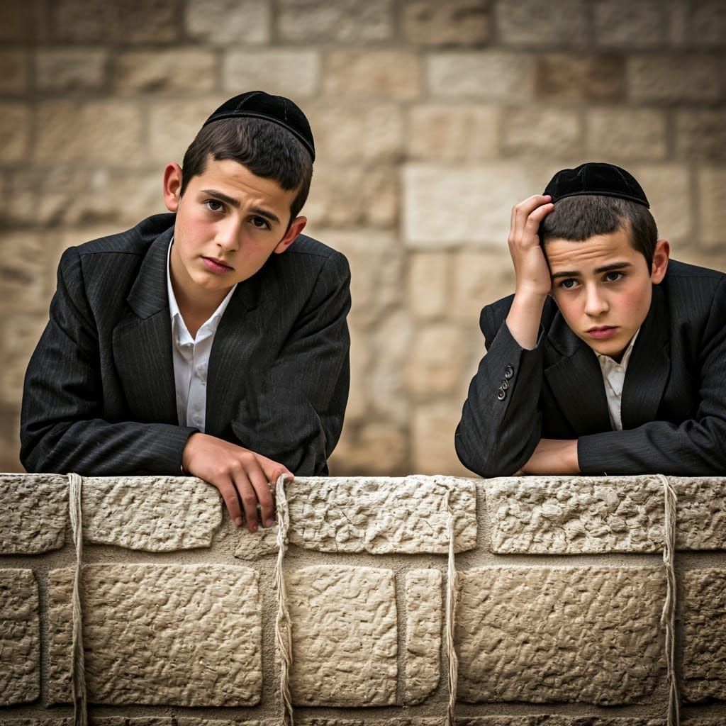 Bored Haredi Men Climb Jerusalem Walls in Vibrant Portrait