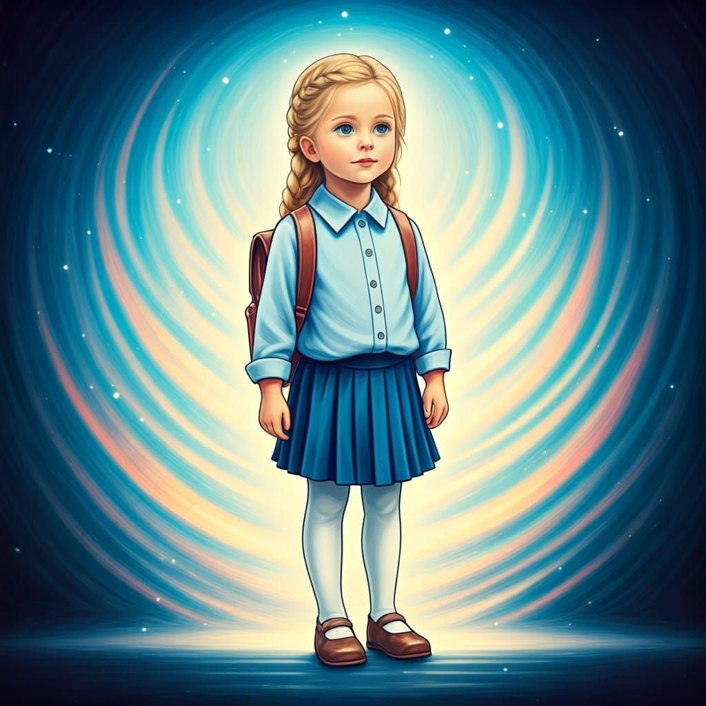 Charming Schoolgirl in Colorful Illustration