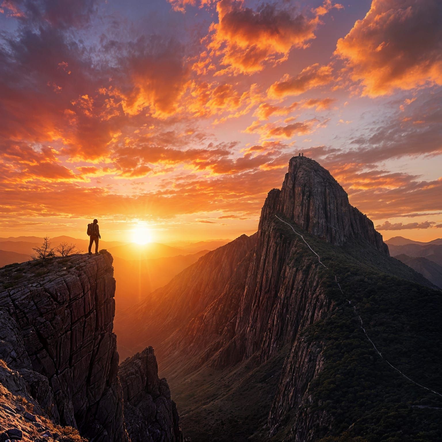 Sunset Silhouette: Awe-Inspiring Mountain Vista