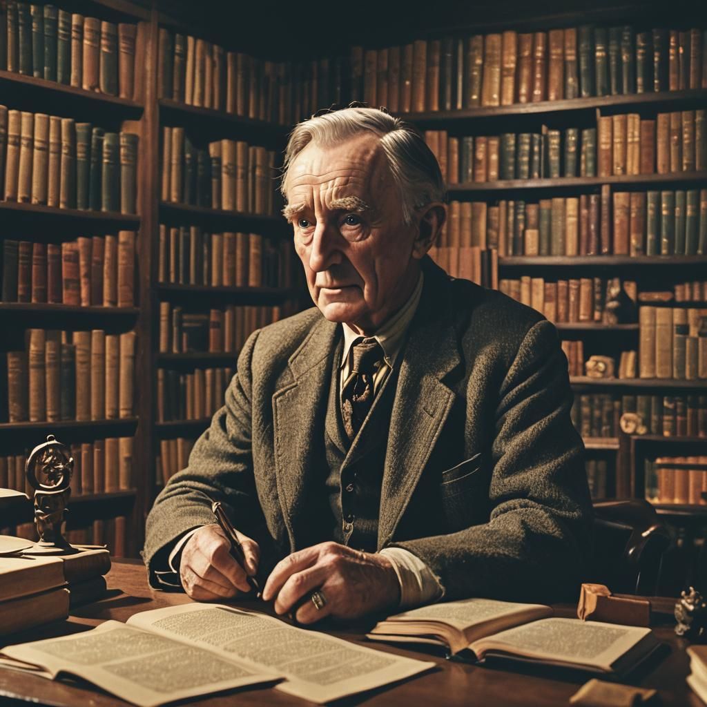 Cinematic Study of a Writer with Books