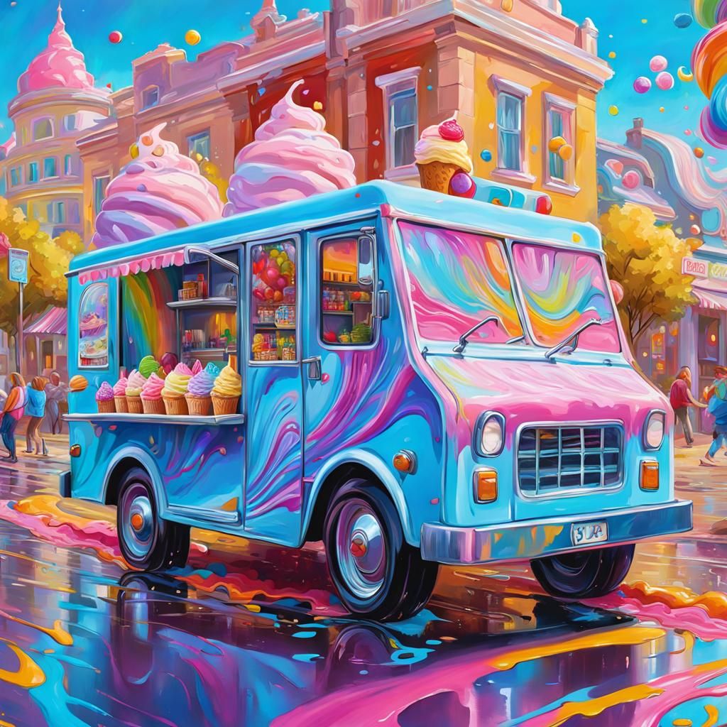 Impressionism, splash art, liquid painting of an ice cream truck, 2 ...