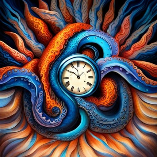 a clock with tentacles - AI Generated Artwork - NightCafe Creator