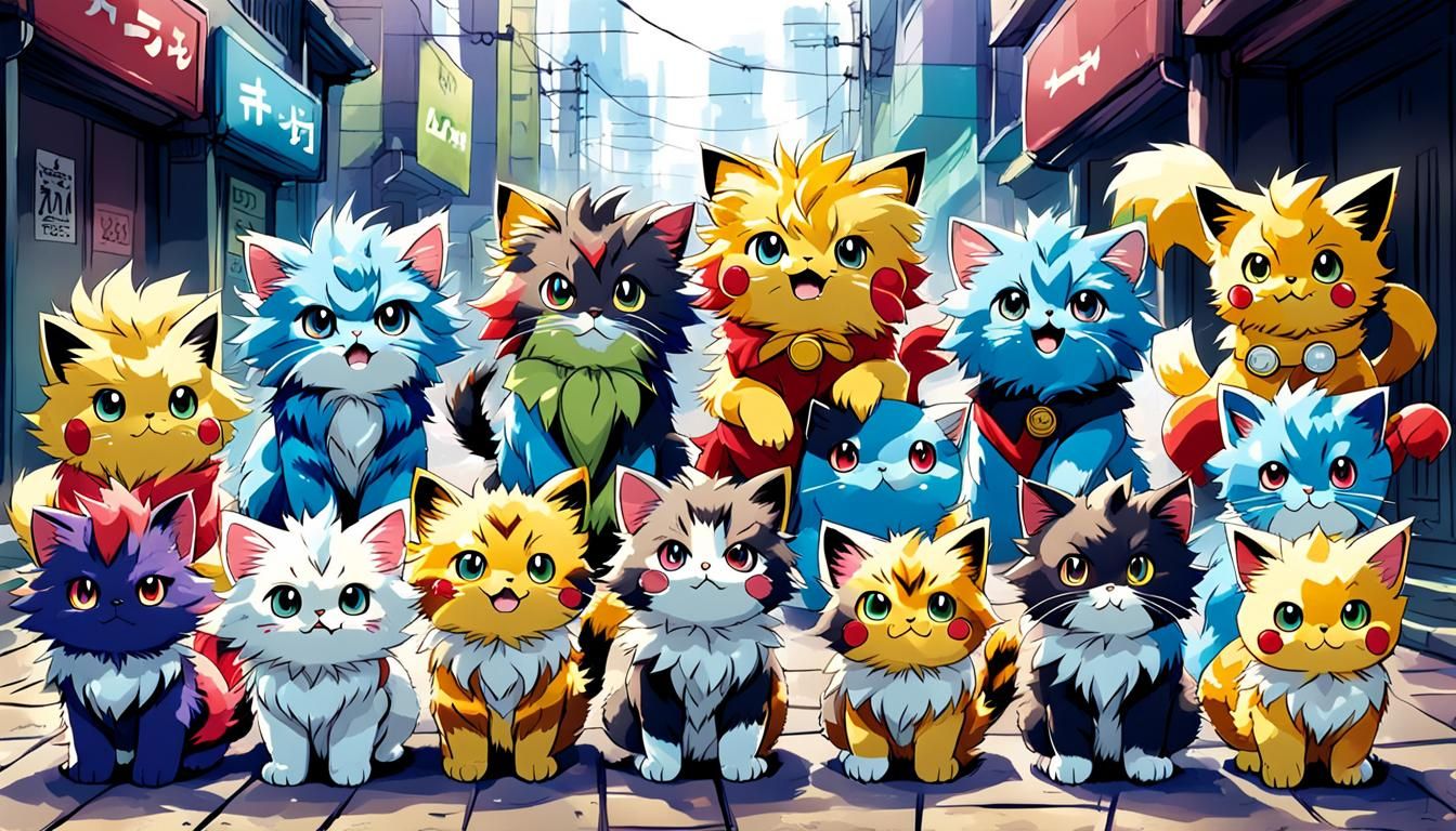 Fluffy kittens version of the Pokemon characters