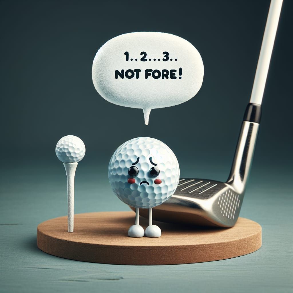a scared golf ball on a tee closed eyes speech bubble caption saying "1..2..3..NOT FORE!"

golf club ...  by @Asapphiresoul