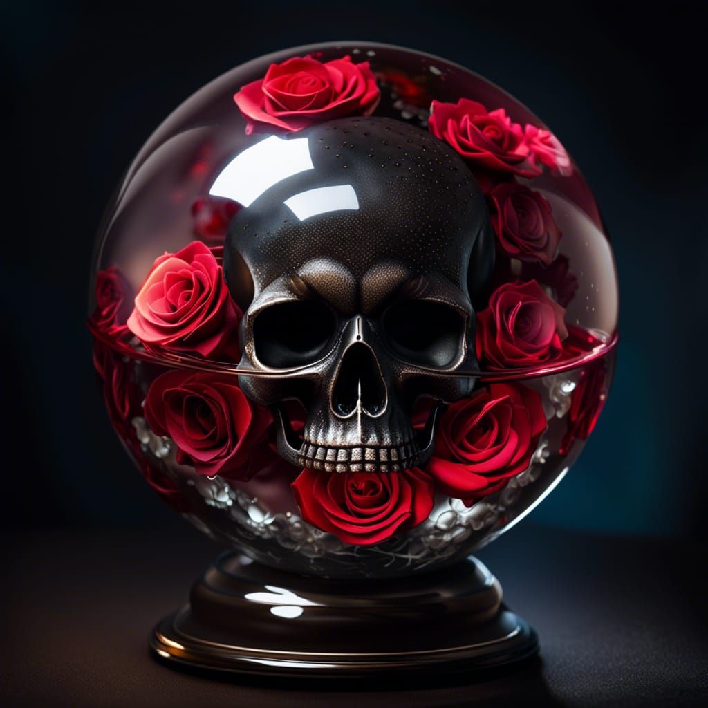 Black Skull in a glass sphere