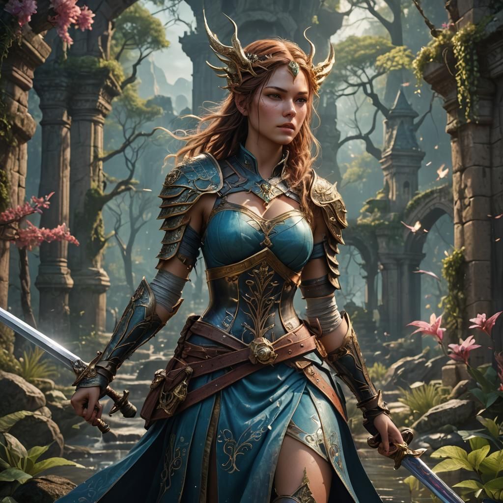 nymph very beautiful and pretty swordwoman