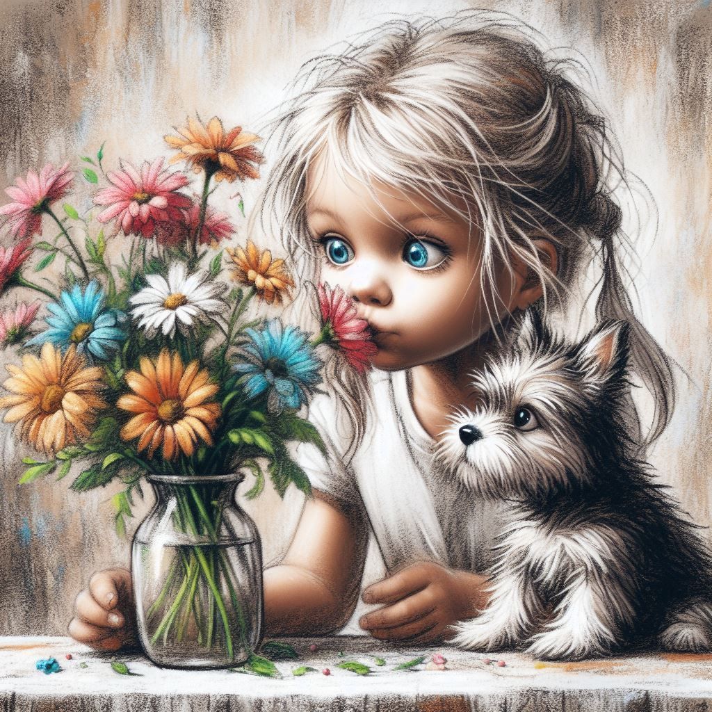 Cute Girl Smelling Flowers - AI Generated Artwork - NightCafe Creator