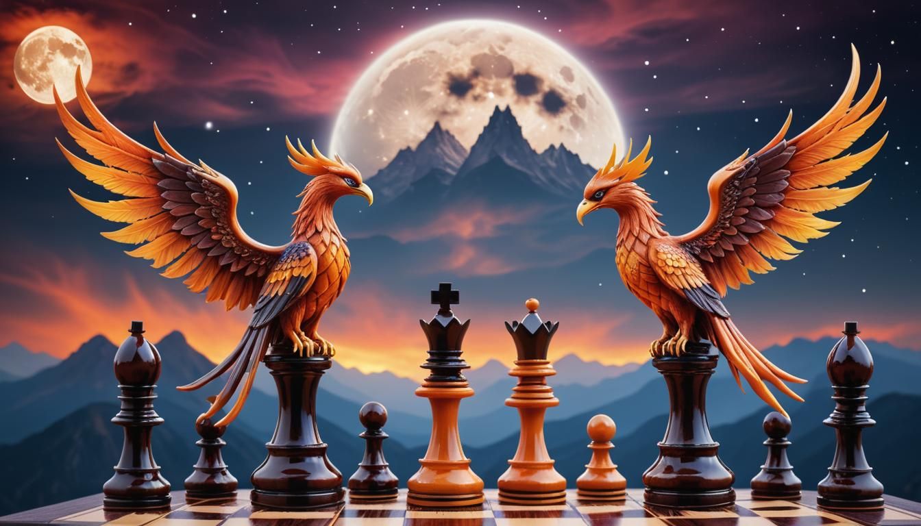 A beautiful masterpiece of a firey one Phoenix Chess pieces