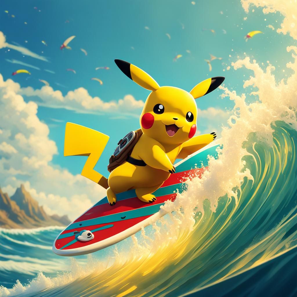 Surfing Pikachu - AI Generated Artwork - NightCafe Creator