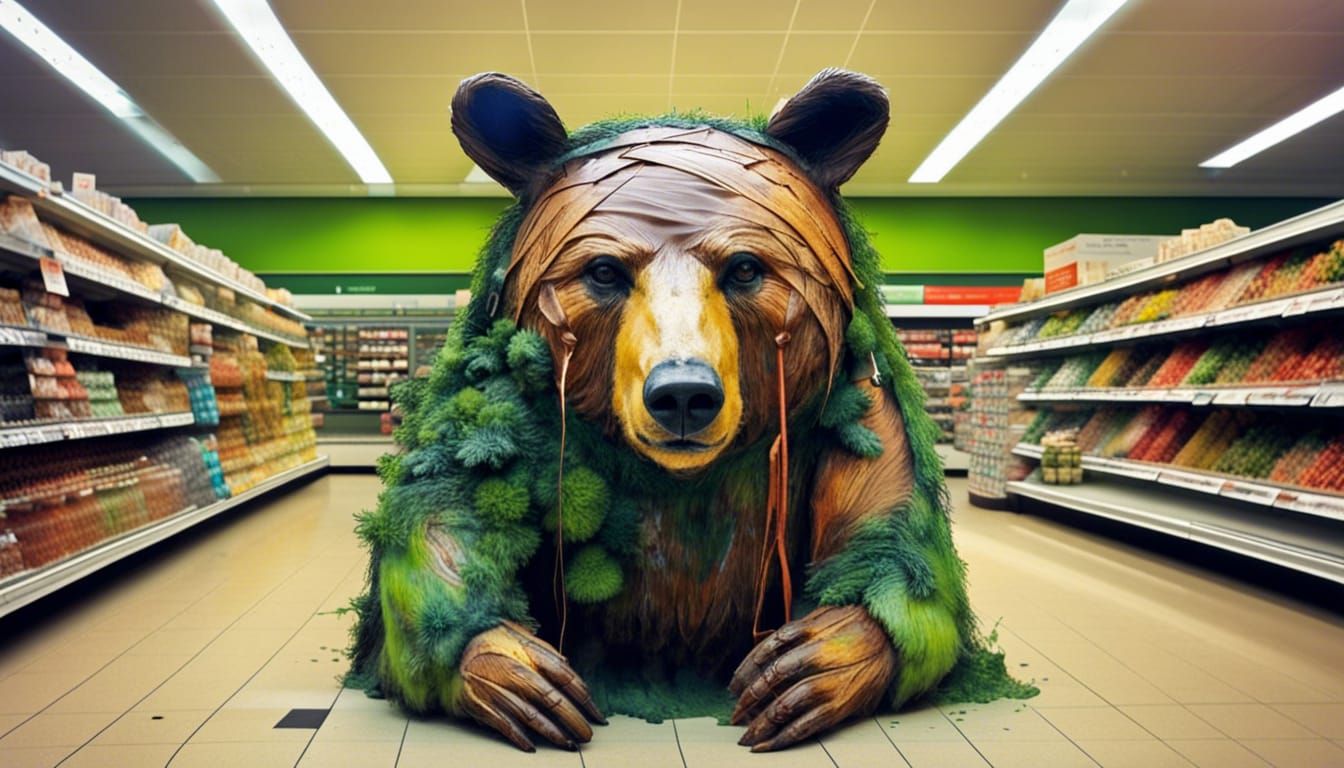 At a supermarket, only forest animals are visible. The fores...