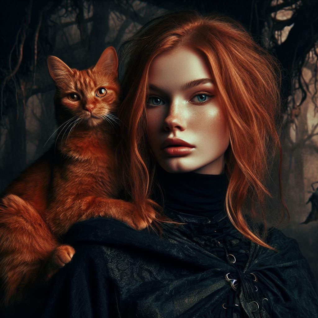 Dark Orange Cat Witch