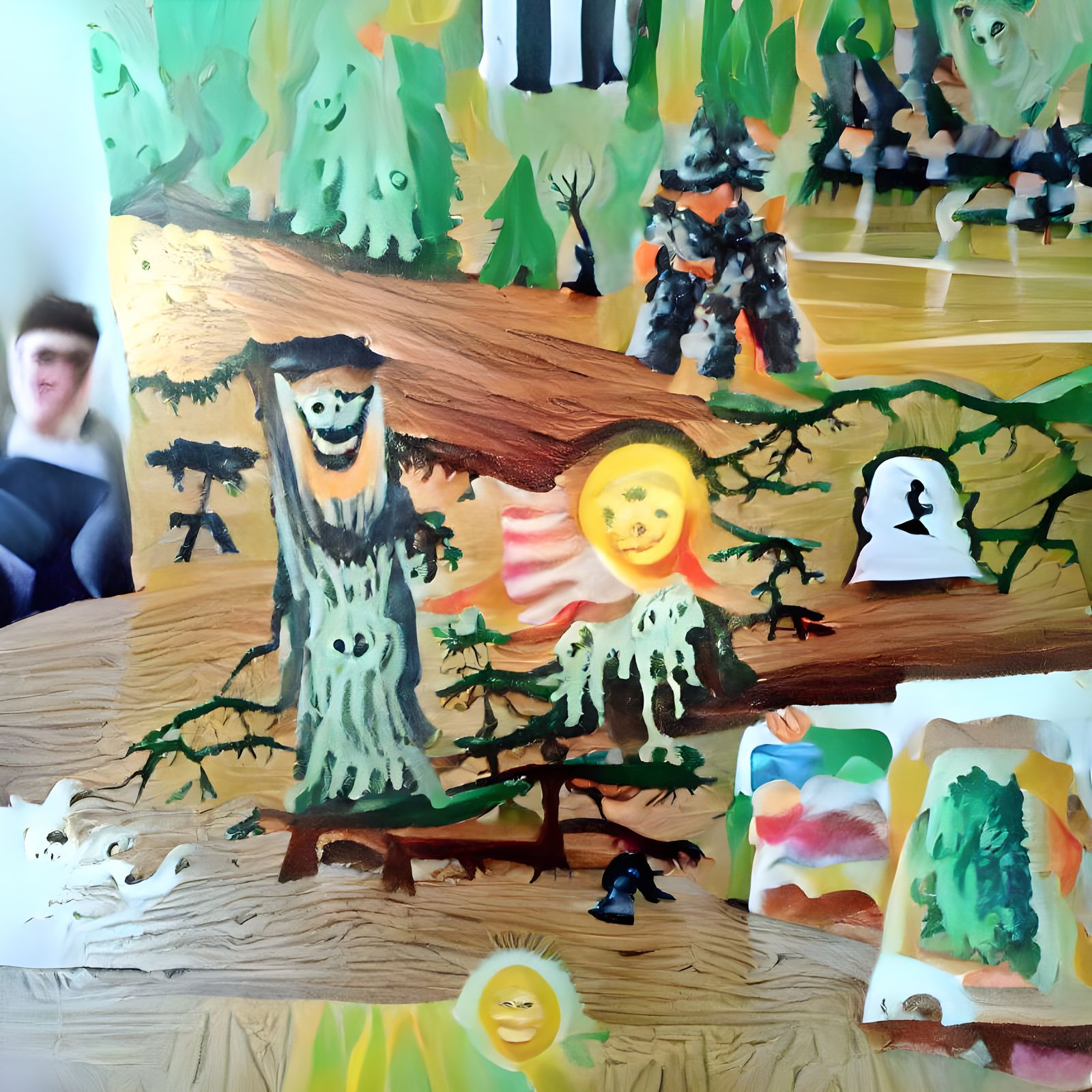 A detailed painting of innocent trees eating the sunshine wi...