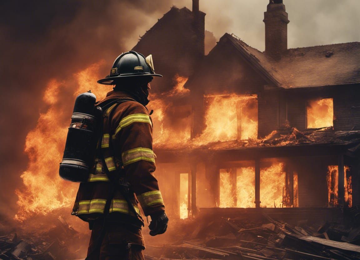 firefighter inside a burning house