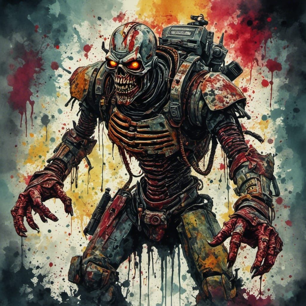 Drill Zombie <lora:Blotched Ink:1.0> <lora:Techno Zombies:1.0> 