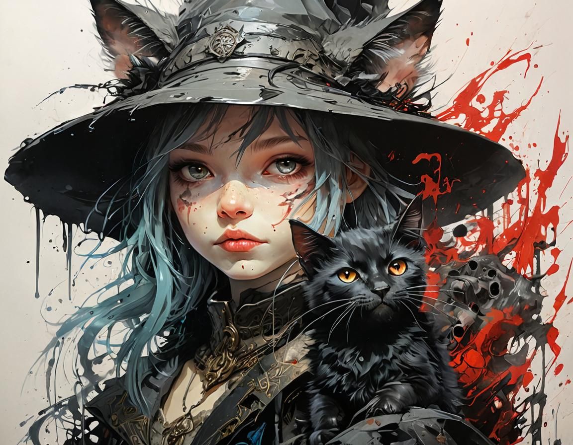 black evil cat witch