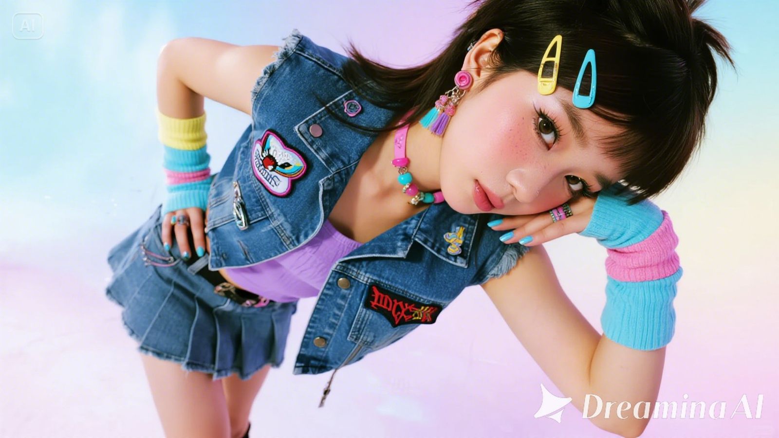 80's punk girl with cute-punk mix outfit