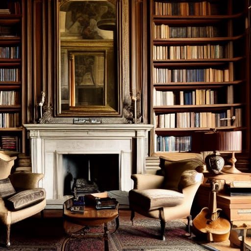 pale young man sitting in an armchair reading beside a big f...