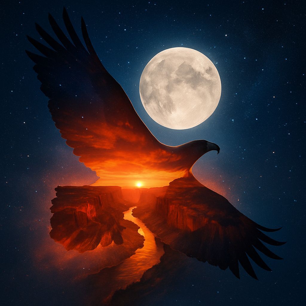 Majestic Eagle Soaring Under Moonlit Sky