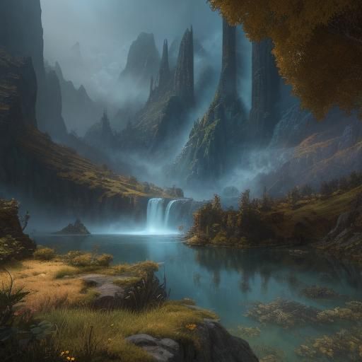 Adventurer Falling in Fantasy Landscape: Digital Art