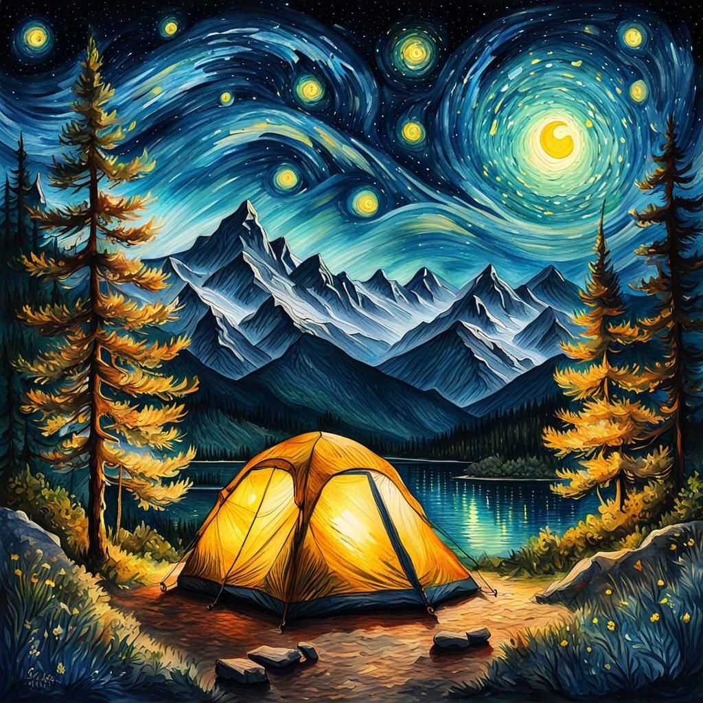 Camping under the starry night ✨  by @Zephyra 