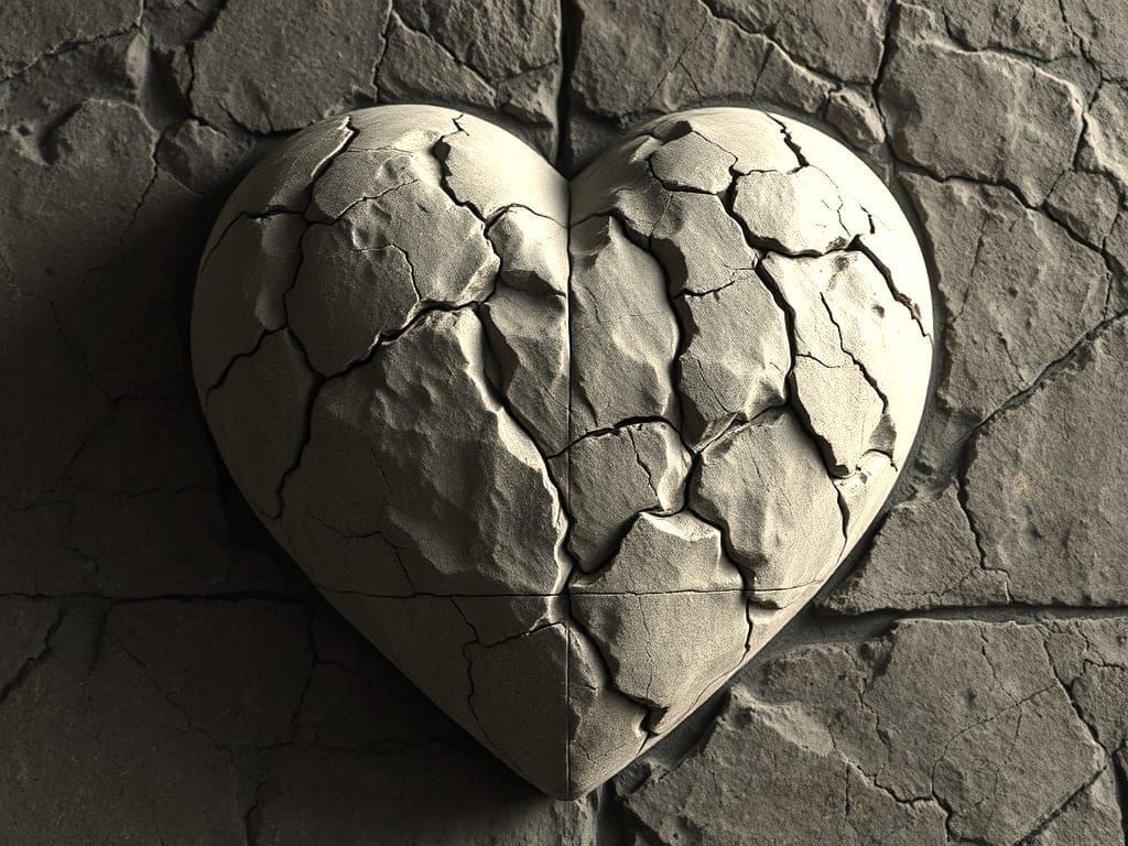 Granite Heart Sculpture with Dramatic Lighting