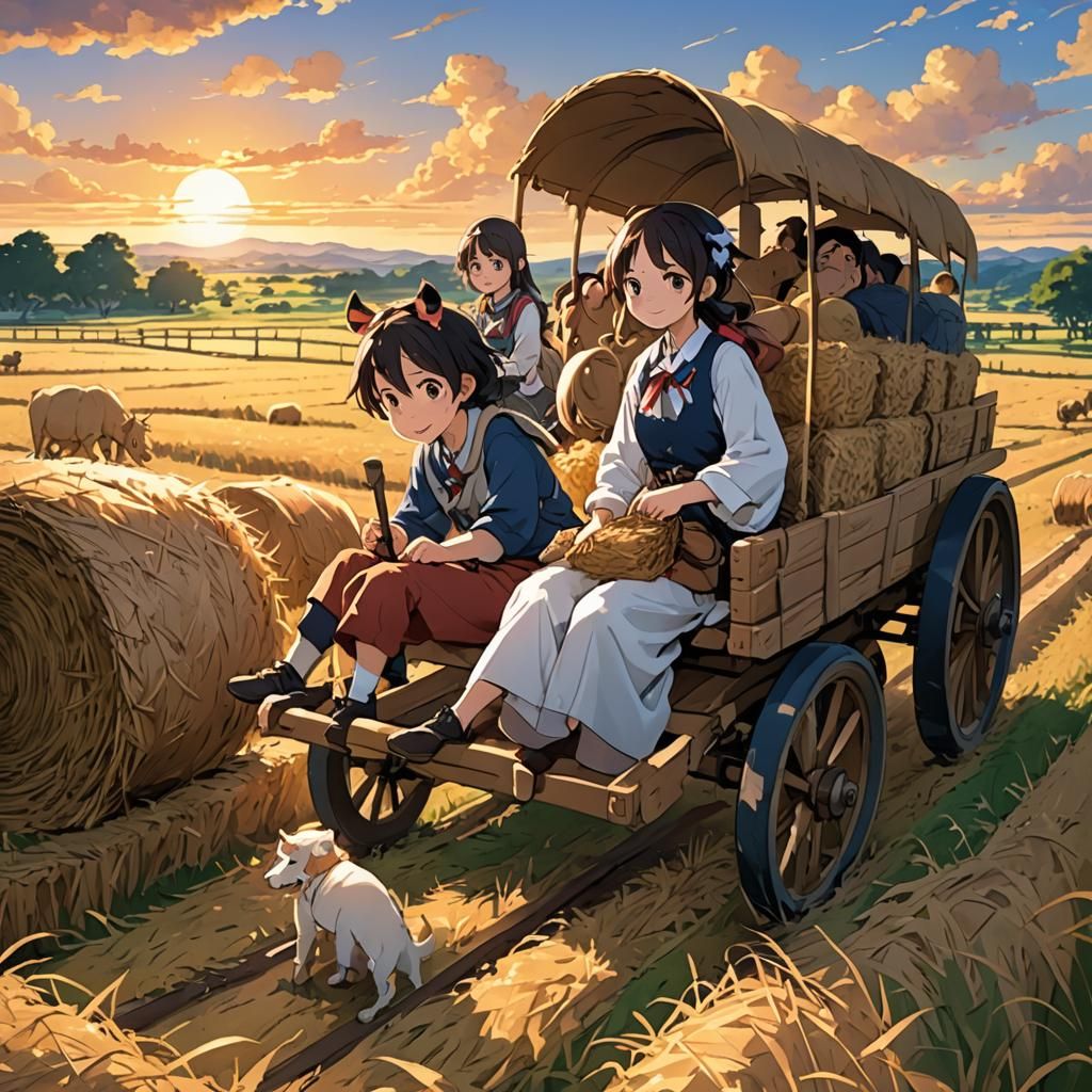 Riding on the hay wagon at sunset  by @Carol B