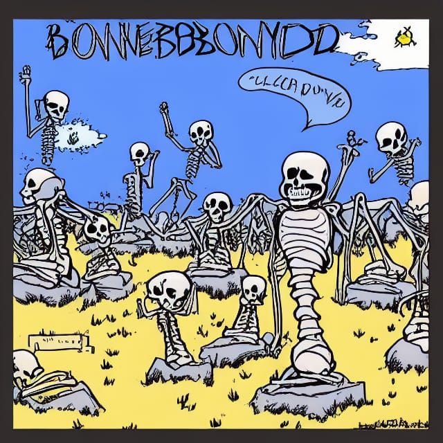skeleton boneyard backyard, old comic