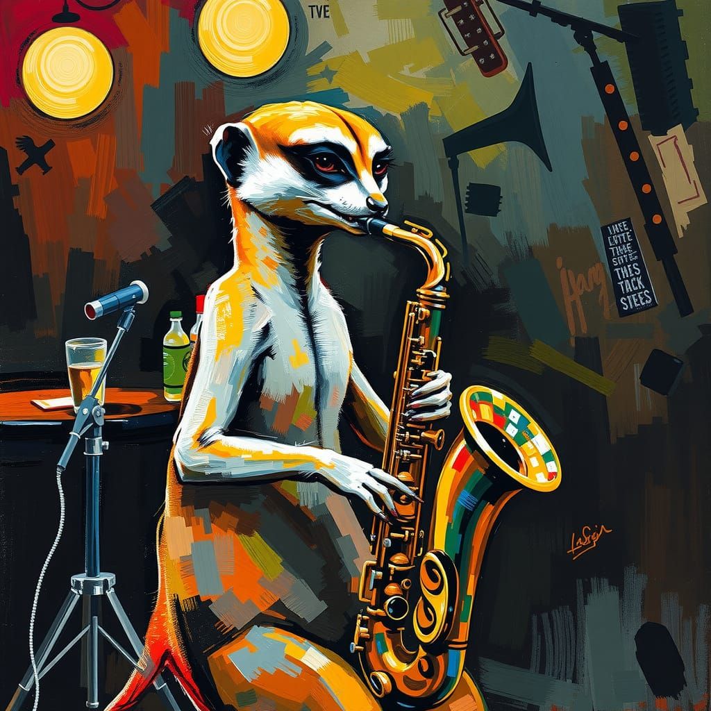 Mr. Meerkat playing the saxophone 🎷   by @Rethy