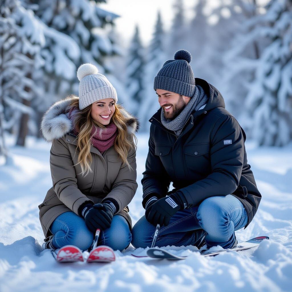 People Snowboarding in a Cold Snowy Landscape