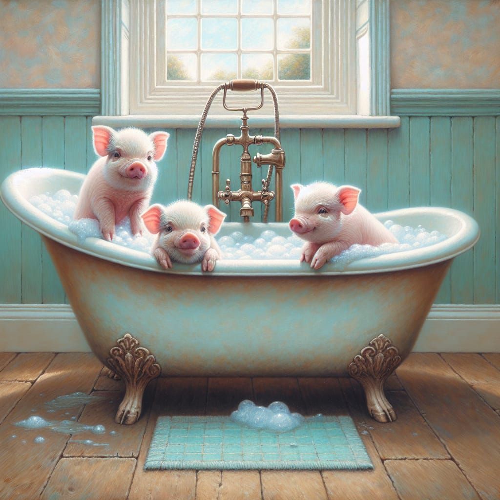 RubaDubDub Three Pigs in a Tub AI Generated Artwork NightCafe