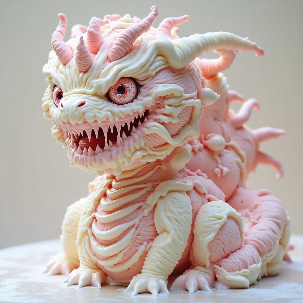  <lora:Ice Cream Flux:1.0> A fierce dragon made of ice cream, photo quality