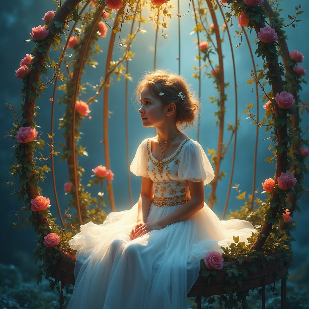 Girl in Ornate Cage: Mystical Digital Matte Painting