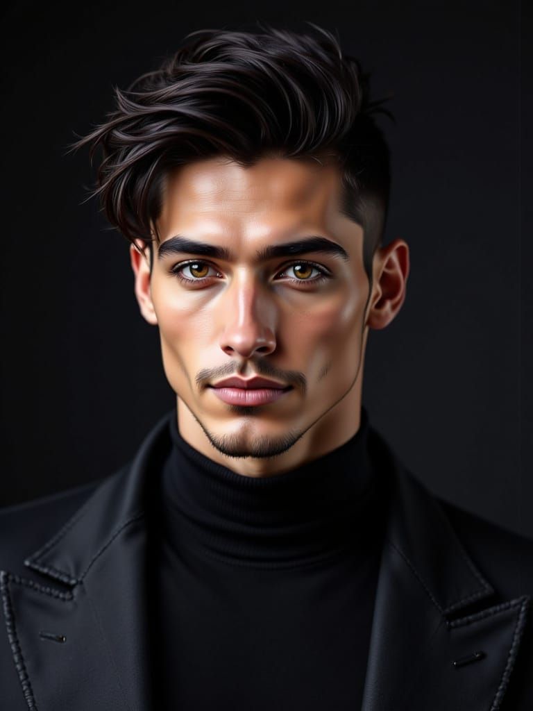 Stylish Portrait of a Handsome Man with Moustache and Beard