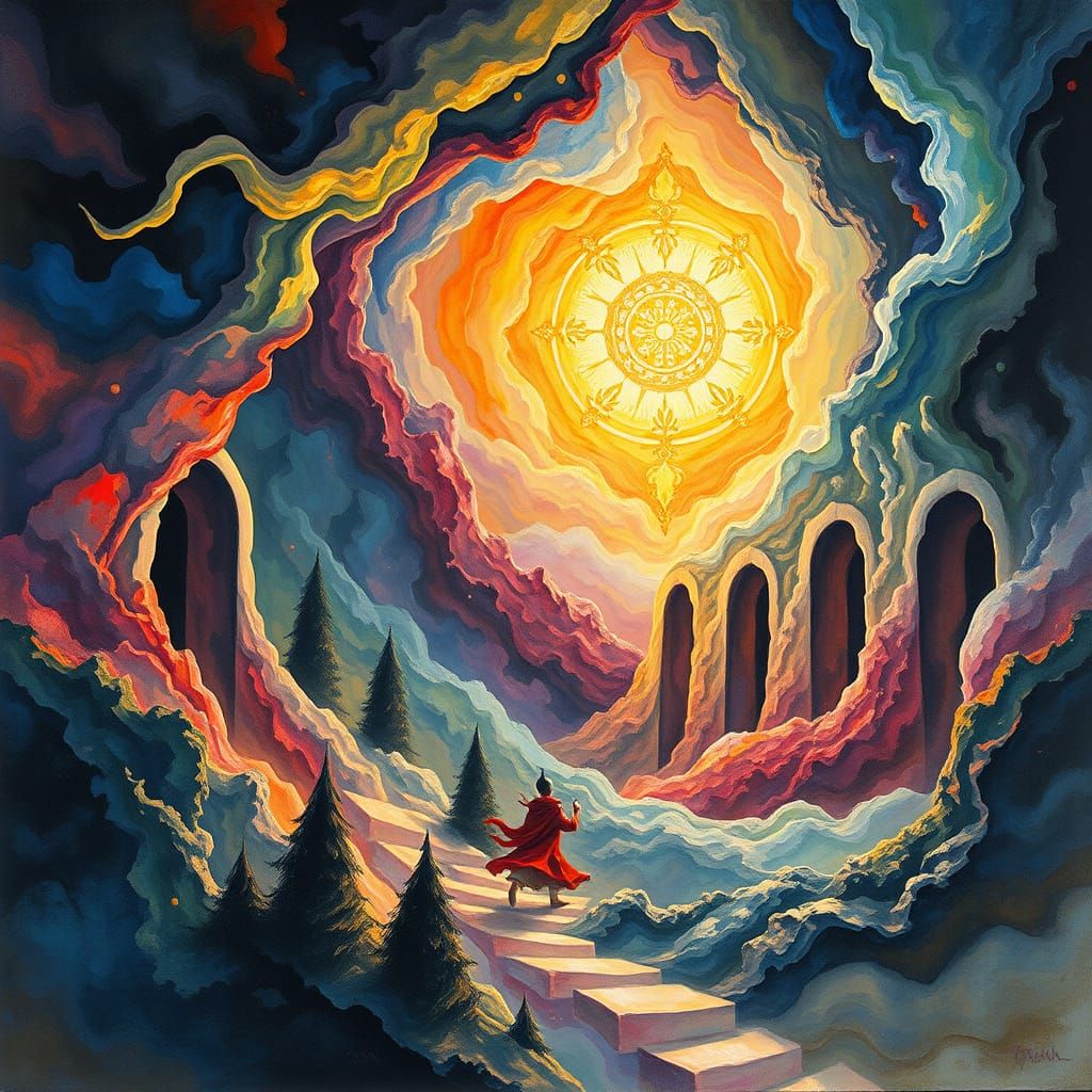 Surreal Vortex of Mystical Realms in Kaleidoscopic Colors