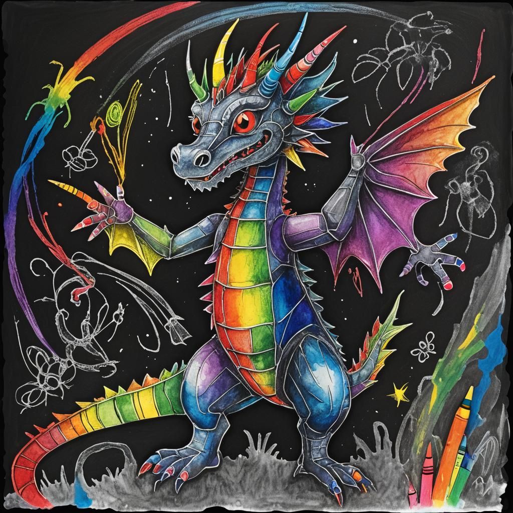 Kids Crayon drawings ,surreal  friendly dragon , child's dra...