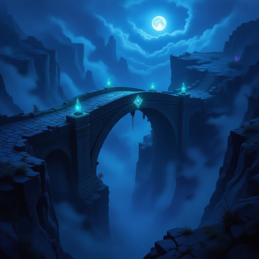 Enchanted Bridge Over Chasm in Gothic Fantasy Style
