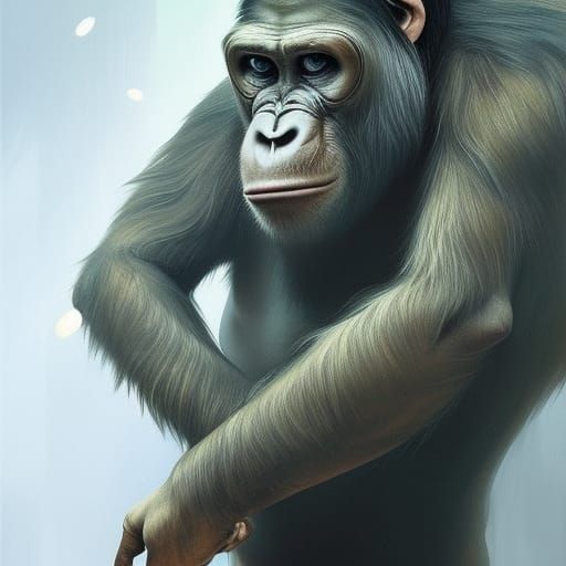 The Ape in suit, 5d lighting, surreal fantasy art, detailed ...