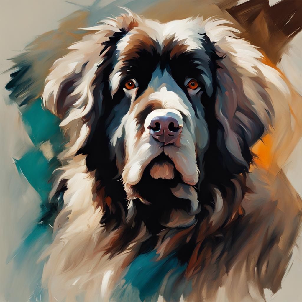 Style of John Singer Sargent, portrait of Nana the Newfoundland dog