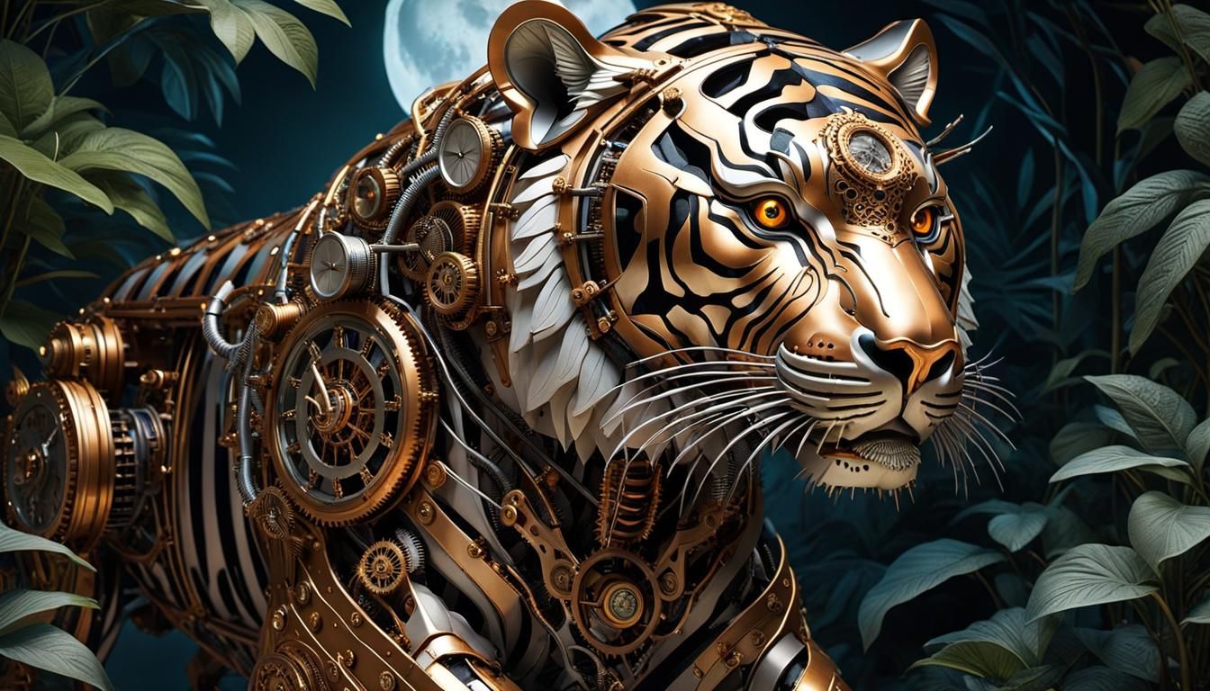 Steampunk Bengal Tiger Mech in Jungle - AI Generated Artwork ...