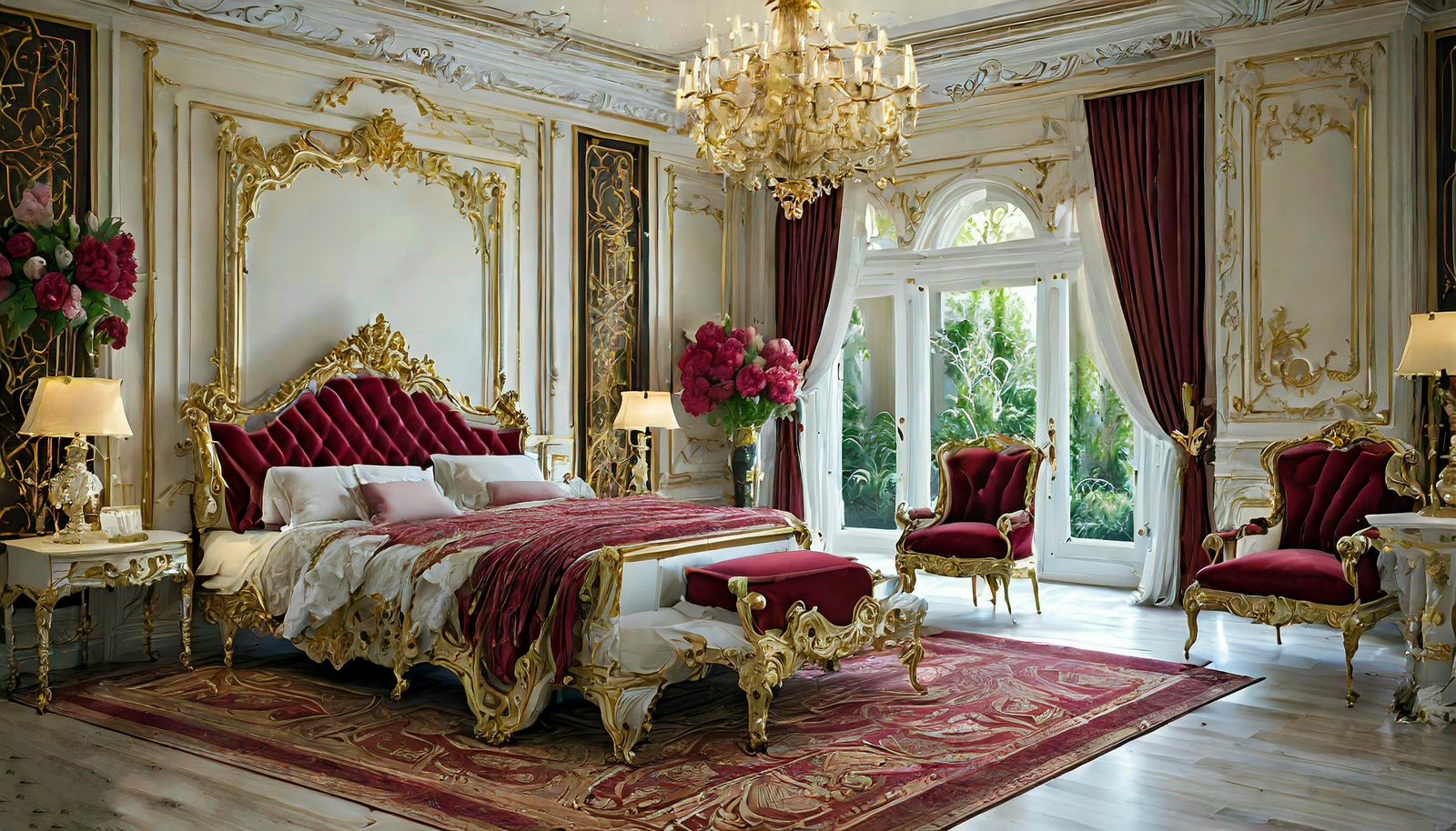 Master bedroom in burgundy