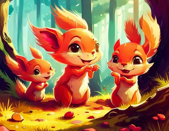 adorable shot of a cute adorable colorful chibi happy squirr...