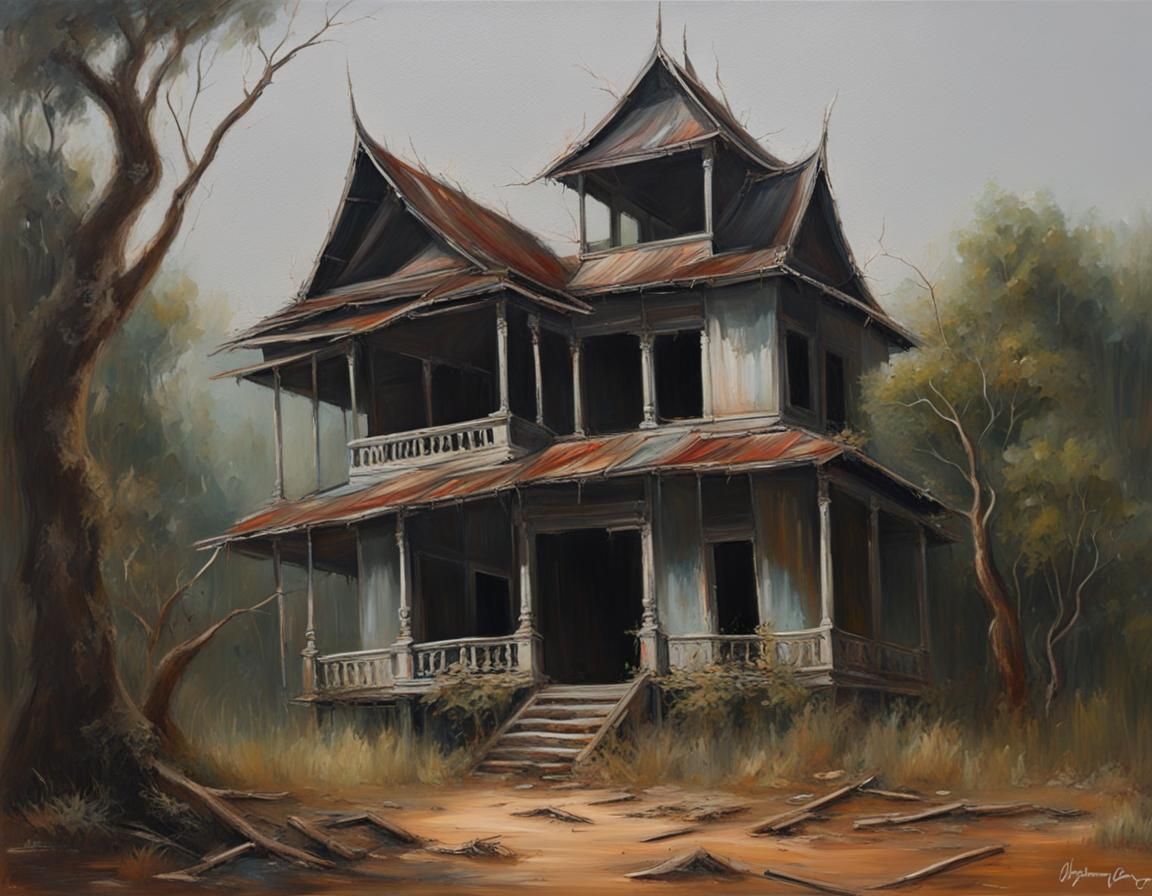 Thailand abandoned spooky and creepy house have many ghost oil painting
