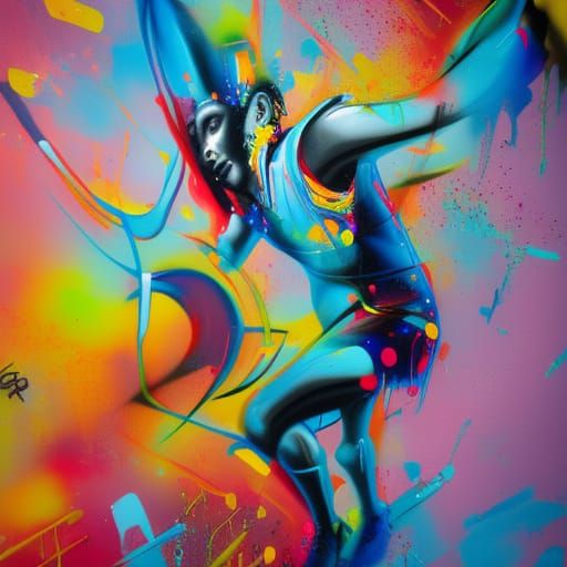 Dynamic Graffiti Dancer in Street Art Style