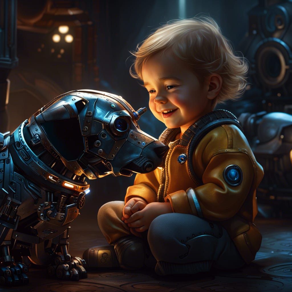 R.O.B.O.D.O.G. and his little human friend  by @AndersArt