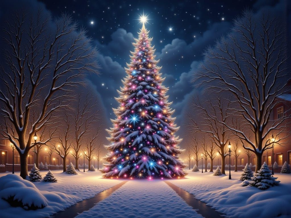 Vibrant Christmas Tree Lights in Ethereal Fantasy Style