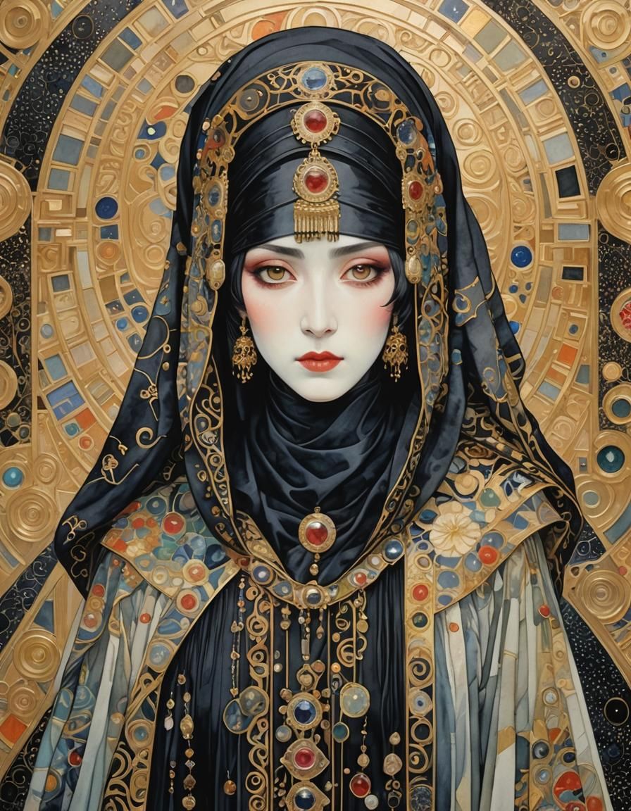 Woman portrait in jasper and spinel