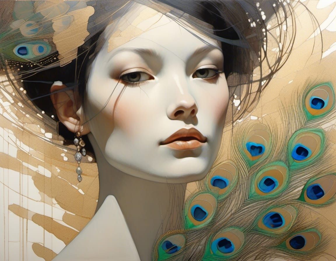 Woman with Peacock Feathers
