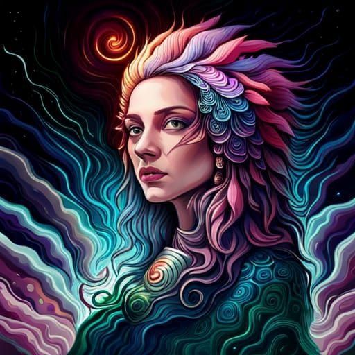 a hyperealistic painting of a woman with colorful hair, fantasy drawing ...