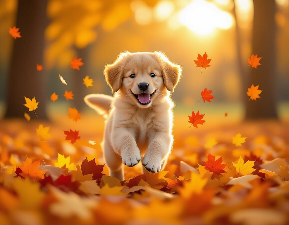 Puppy frolicking in leaves.

Examples of on-them...  by @Art Master
